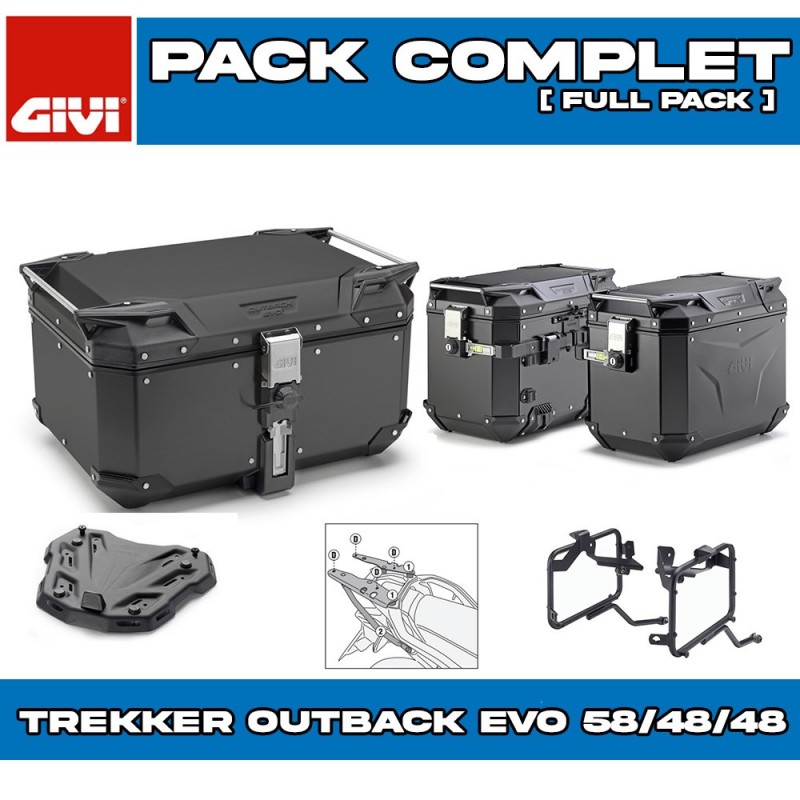 PACK-1201-OBKEV58/48B : Givi Trekker Outback Evo Smart Gepäckset 58/48/48L Schwarz Honda Transalp XL750